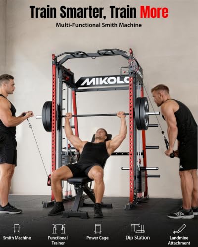 Image of Mikolo M4 2.0 Smith Machine, All-in-One Home Gym Power Cage with LAT Pulldown & Cable Crossover, Squat Rack for Full Body Workouts