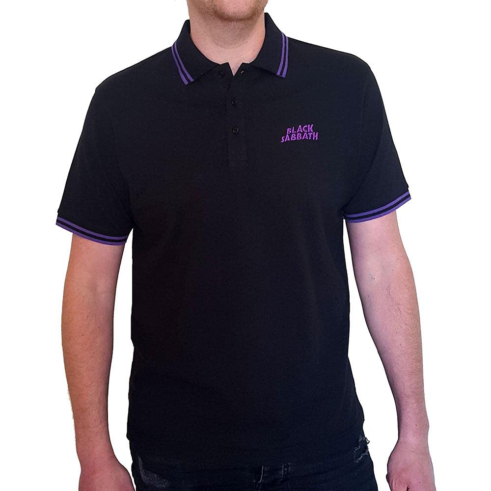 Rock Off Black Sabbath Wavy Logo Black Unisex Polo Shirt (Small)