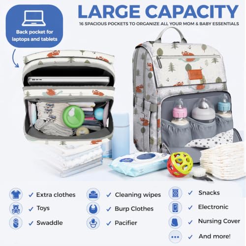 Image of PILLANI Baby Diaper Bag Backpack - Baby Bag for Boys & Girls, Toddler Backpack, Large Capacity Travel Diaper Bags w /Changing Pad, Waterproof Diaper Backpack - Best Shower Gifts for Boys - Baby Stuff
