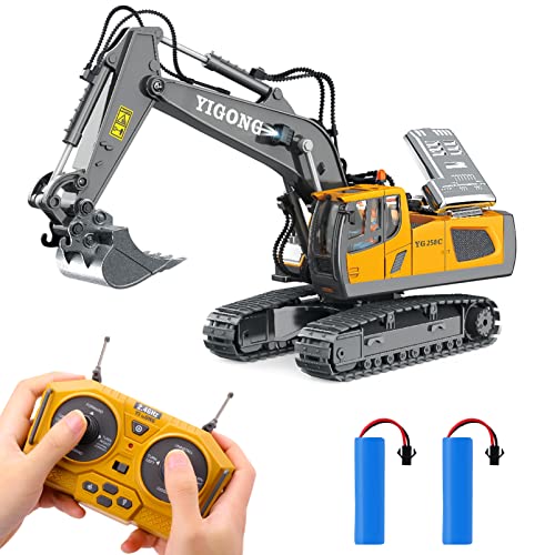 T.v.v.fashy Remote Control Excavator Toys For Boys, Remote Control Construction Vehicles Toy With Metal Shovel, 2.4Ghz Light And Sound Rc Excavators With 9 Channel 2 Rechargeable Batteries #TOP27