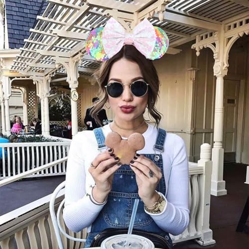 Image of DRESHOW Minnie Ears Headbands Mouse Ears Sequin Bow Headbands Elastic Adjustable Headband Glitter Party Decoration Cosplay Costume for Women