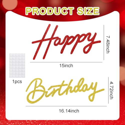 Image of TONIFUL Happy Birthday Sign for Backdrop - Glitter Red Gold Felt Banner - Includes Dot Glue - Perfect for Birthday Party Backdrop,Wall Decr,Balloon Arch,Photo Background