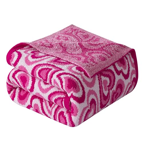 Image of Elegant Comfort Valentine's Day Knit Throw Blanket, Pink Wild Hearts Super Soft Cozy Fluffy Warm Throw Blankets for Couch, Sofa, Chair, Bed, Camping, Picnic, Travel Lightweight Bed Blanket (50 inch x 70 inch)