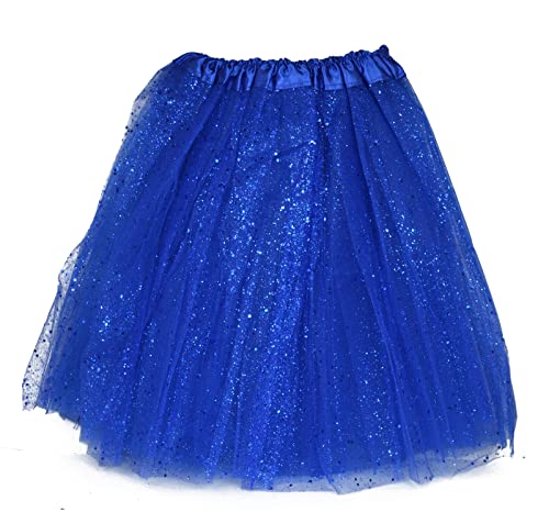 MUNDDY - Tutu Elastico Tul 3 Capas 40 CM de Longitud Azul Oscuro con Purpurina para Adulta Distintas Colores Falda Disfraz Ballet (Envio 48-72h con Seguimiento Desde Madrid) Cover