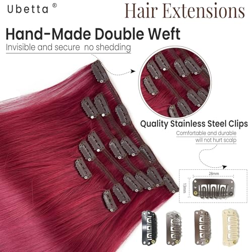 Image of Clip in Hair Extensions Real Human Hair, Burgundy Hair Extension Real Human Hair Clip ins 22 Inch Double Weft Hair Extensions Human Hair Clip in Extensions 7pcs 70G Clip in Hair Extensions for Women