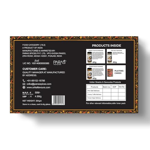 Image of Orika Royal Makhana Gift Box | Korean Magic, Creamy Truffle & Pink Salt Flavored Makhana with Premium Playing Cards | Luxury Healthy Snack Gift Hamper