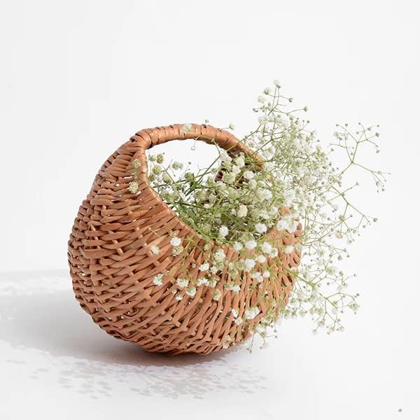 Image of Decorative Half Moon Hand-Woven Flower Baskets | Pooja Basket | Cane Basket | Rattan Basket | Half Moon Wicker Basket Willow (Approx Size 5 /6 Inchs) Set Of (1) - Rectangular