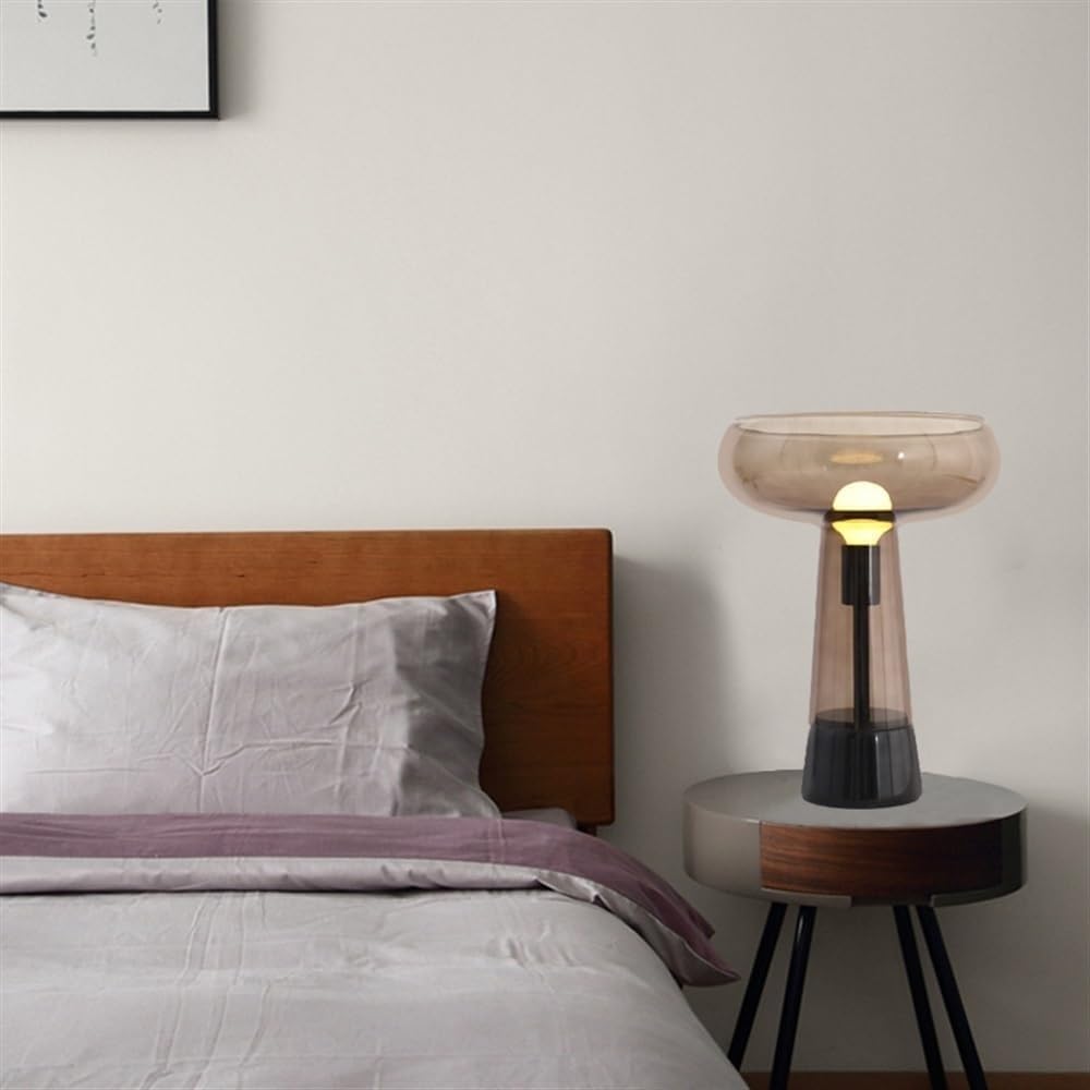 Lampada da tavolo moderna e vintage, E27, con paralume in vetro trasparente, base in ferro e metallo, stile retrò, per scrivania, camera da letto, studio, lettura