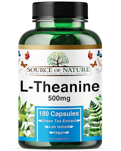 L-Teanina 500 mg – 180 Cápsulas Veganas – Aminoácido de Alta Potencia del Té Verde | Suministro para 6 Meses | 98% Puro, Sin Aditivos | Fabricado en Dinamarca