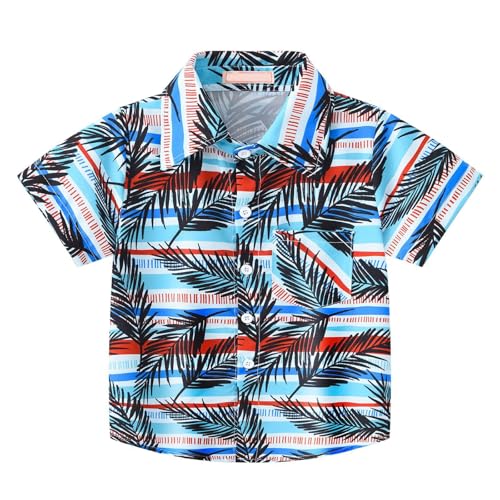 Hawaiian Shirts for Boys Short Sleeve Aloha Shirt Cute Tropical Print Tops Button Down Shirts Kids Summer Beach Tops