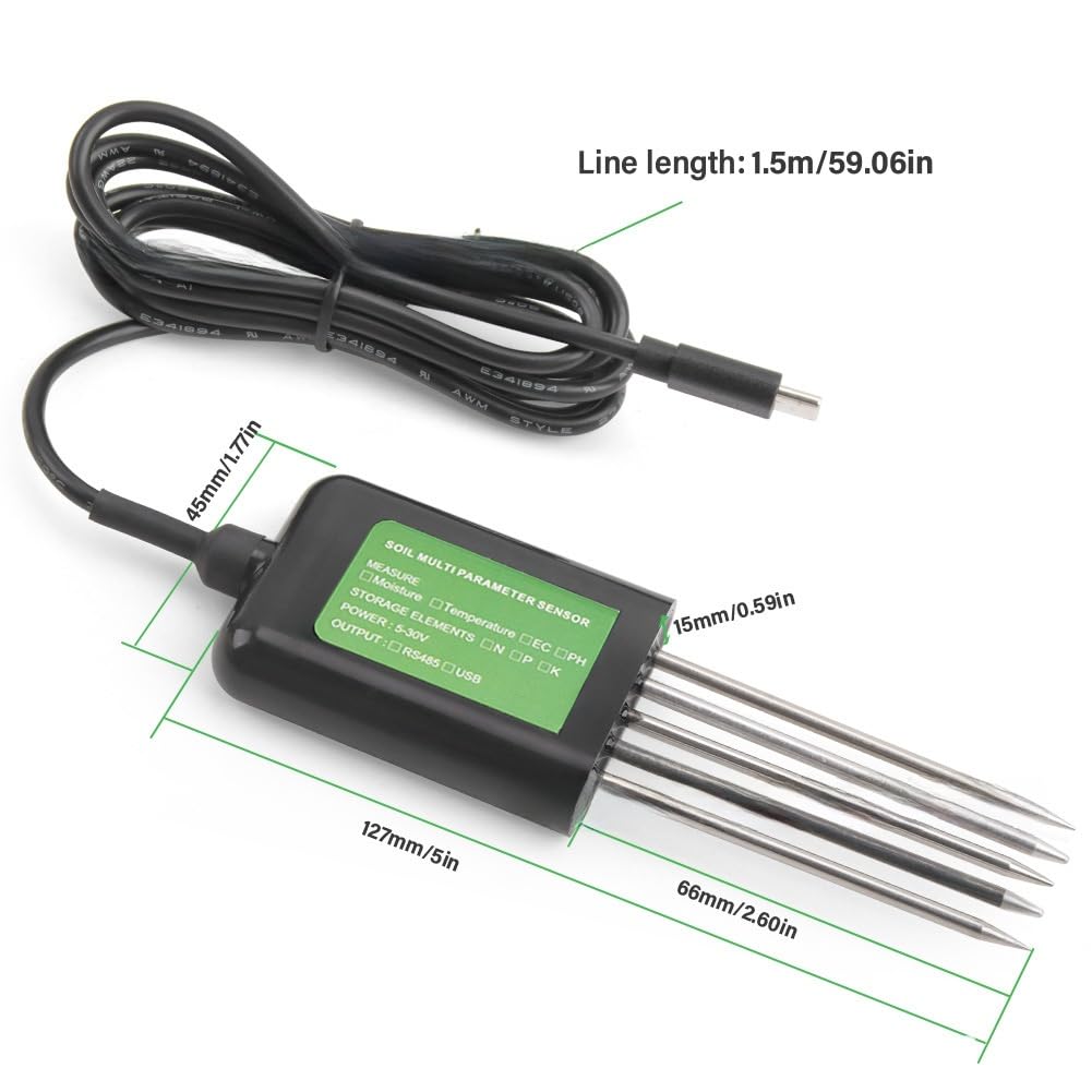 Sensor de suelo rs485 con medidor de pH, NPK, humedad, temperatura y salinidad, sonda de acero inoxidable IP68 para agricultura inteligente y agricultura