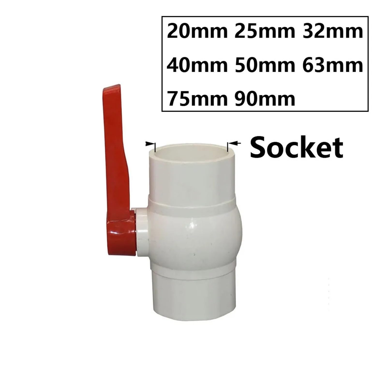 Válvula de bola de PVC con rosca y conector de 20 a 90 mm for riego de jardín, interruptor DN15/20/25/32/40/50/65/80(Socket,90mm)