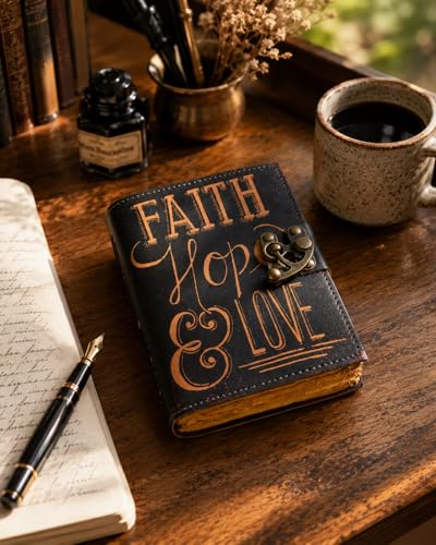 Image of CRAFT JUNKY Vintage Leather Journal Diary for Women and Men Travel Diary Notebook for Writing Deckle Edge Paper (Faith Of Love, 17.78 x 12.7 cm)