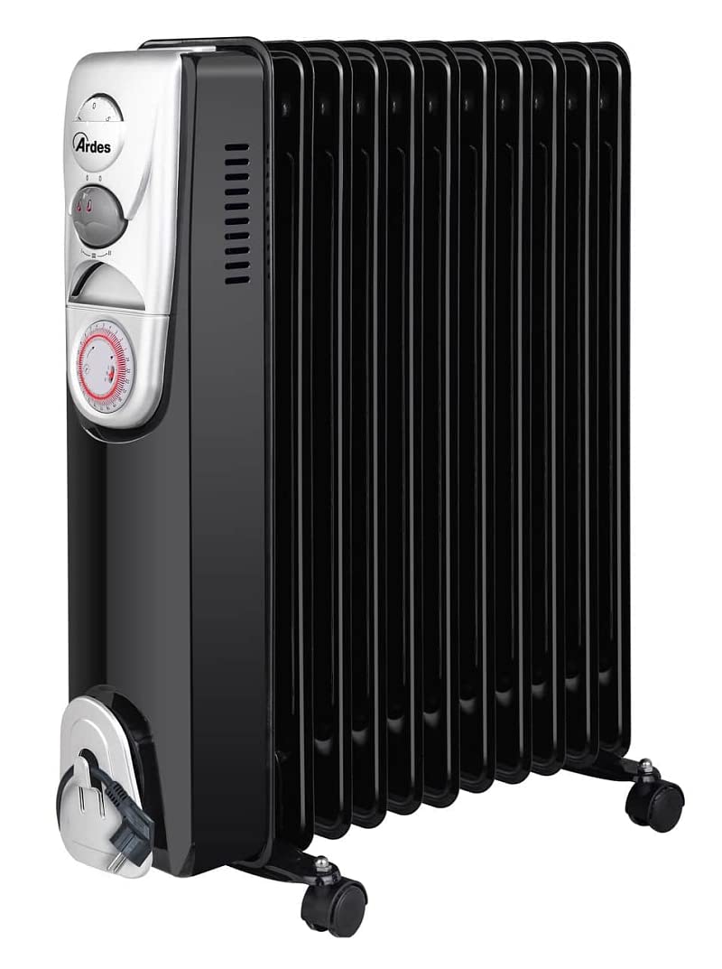 ARDES OILO11 TIME AR4R11BTE Radiador de aceite 2500 W con 11 elementos, 3 niveles de potencia, termostato, temporizador 24 h y ruedas para calefacción eléctrica de bajo consumo