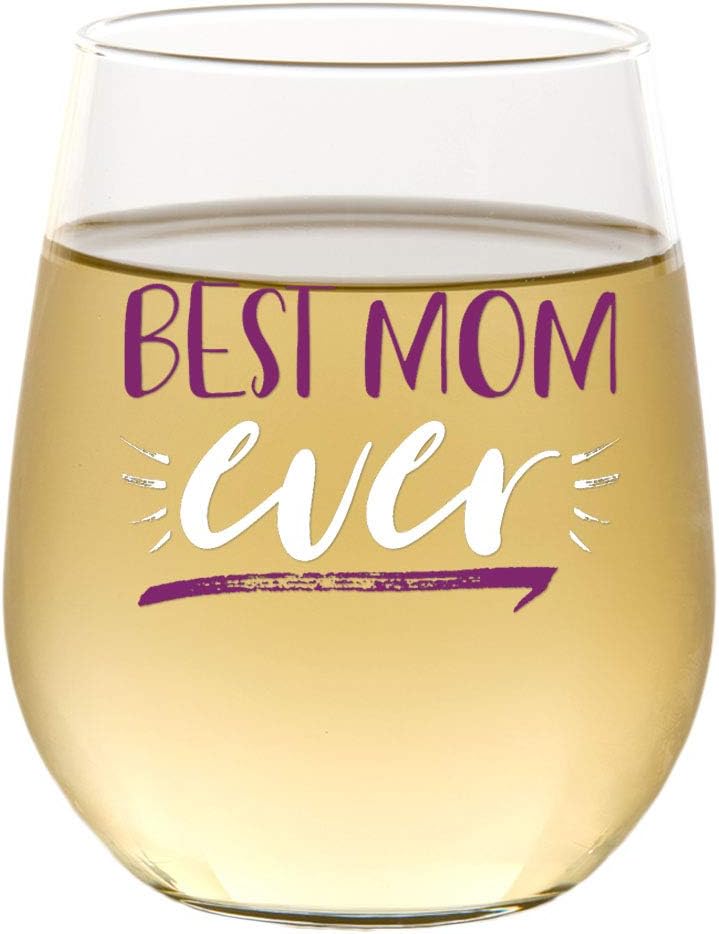 Best Mom Ever Wine Glass Stemless 15 oz., Gift Box, mum