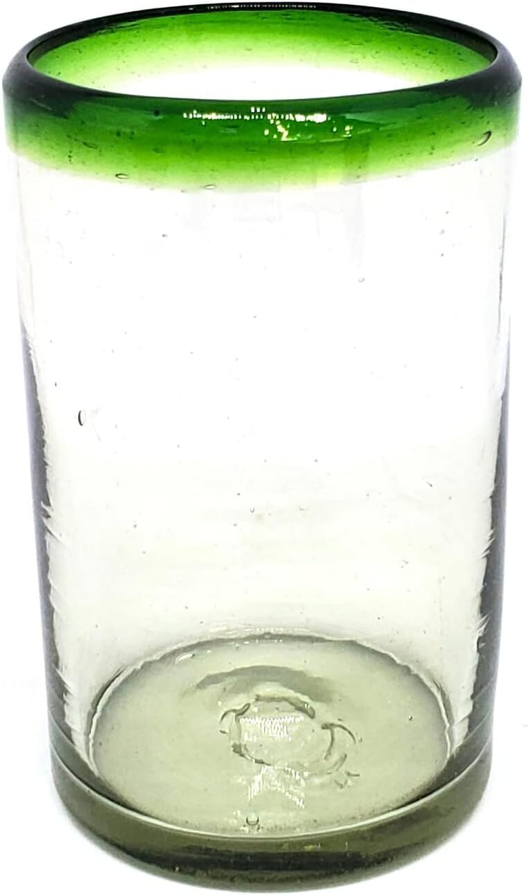 Emerald Green Rim 14 oz Drinking Glasses (set of 6), Recycled Glass, Lead-free, Toxin-Free (Drinking) - Image 2