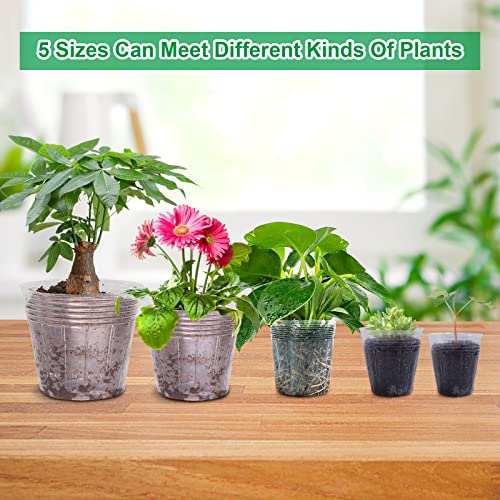 100Pcs Plant Nursery Pots Clear Plastic Pot 5/4.5/4 /3.5/2.5 Inch Seed Starting Pot with 100Pcs Plant Labels Planting Containers with Drainage Hole for Seedlings Flower Vegetable