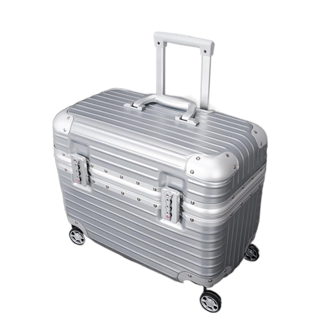 Walizki Walizka PC+ABS Wytrzymała twarda walizka z podwójnymi kółkami obrotowymi, kosmetyczna walizka Bagaże(Blue,Silver,18in)