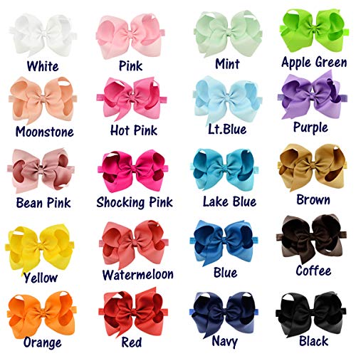 WillingTee 20 Colors Baby Girl Headbands Big 6 Inch Boutique Grosgrain Ribbon Hair Bows Big Baby Girls Bows Headbands for Baby Girls Infants Toddler Kids Teens and Children