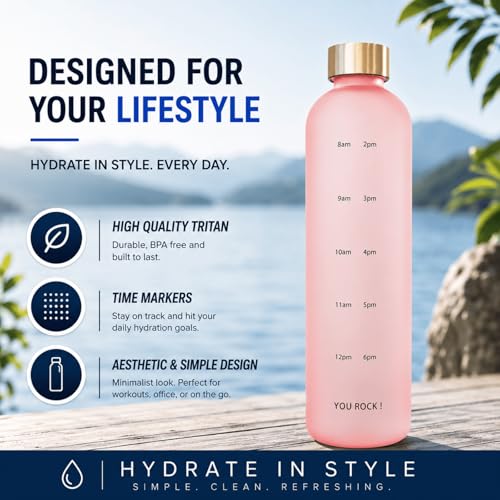 Bouteille d'eau de 950 ml avec marqueur de temps gourde motivante réutilisable sans BPA - 4