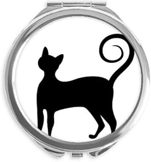 Black Cat Mewing Elegant Animal Outline Hand Compact Mirror Round Portable Pocket Glass