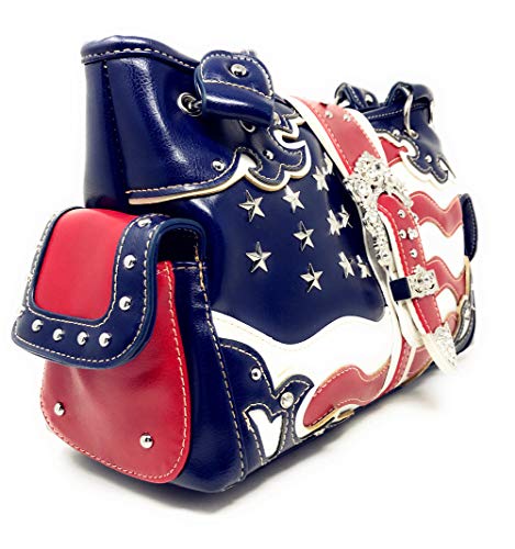 Premium American National Flag Rhinestone Handbag, Messenger bag, Wallet in Multi Colors (American Flag Blue buckle)3