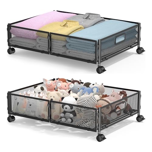Image of Lingusta Under Bed Storage with Wheels,Rolling Under Bed Storage Containers,Under Bed Shoe Storage,Under Bed Storage for Bedroom Clothes Shoes Blankets (2 pack, Black)