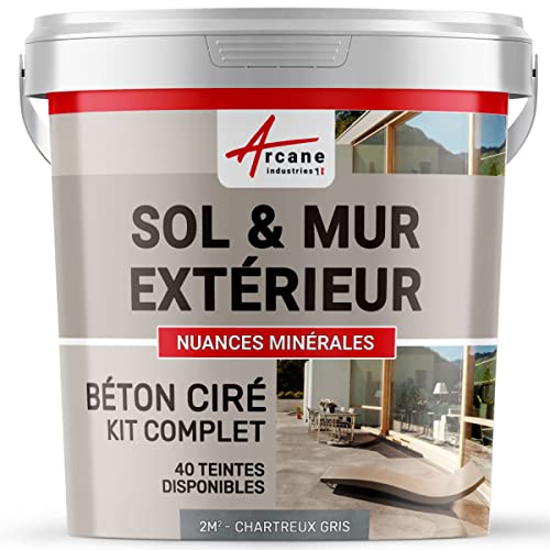 béton ciré extérieur, pour sol, mur, terrasse, escalier, enduit décoratif minéral, en kit - 2 m² (en 2 couches) Chartreux - Gris - ARCANE INDUSTRIES