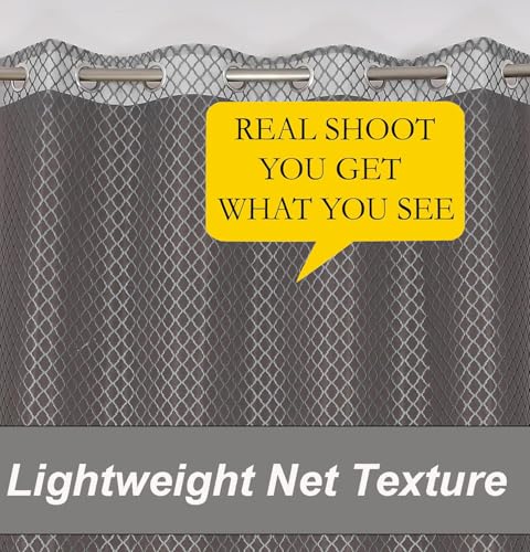 Image of IVAZA Heavy Premium Polyester Beautiful Moroccan Trellis Design Transparent Net Curtains | Modern Parde for Living Room Bedroom | Home Office Screens Long Door- 9 Feet (Pack of 2) Grey