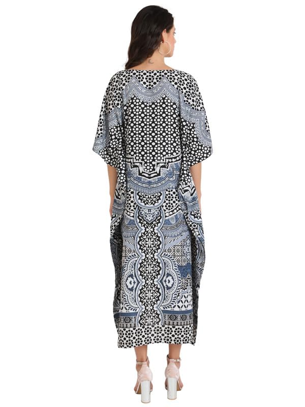 Image of Miss Lavish London Black Kaftan Dresses for Women V Neck Batwing Sleeve Beach Vacation Bikini Swimsuit Cover Ups Loungewear for Summer,Pockets on Both Sides, Resort Wear & Cruise Coverup- Black-M