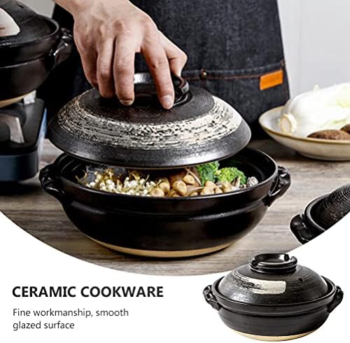 UPKOCH Clay Pot for Cooking, 900ml Japanese Ceramic Hot Pot, Donabe Casserole Korean Earthenware Pot with Lid (9- inch)