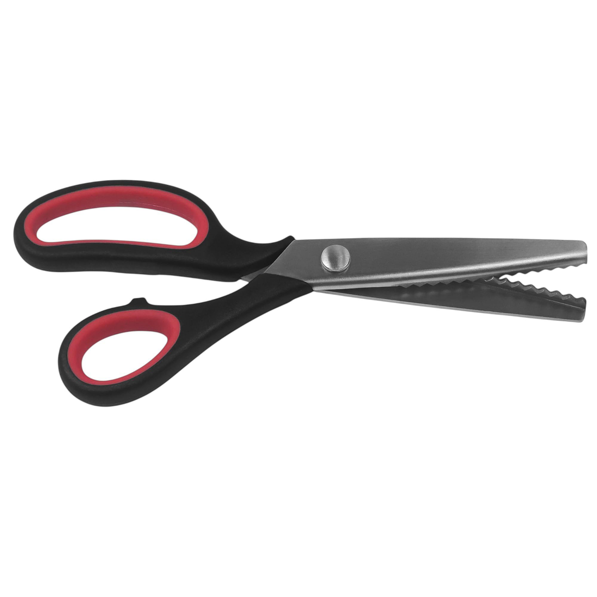 AKORD Professional Dressmaking Pinking Shears Scissors, Stainless Steel, Red/Black