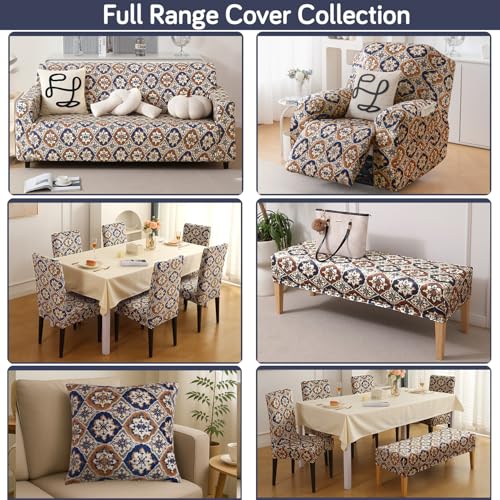 Image of HOKIPO Premium Printed Velvet Dining Chair Cover Set of 1, Indigo Moroccan Charm (AR-5794-D7)