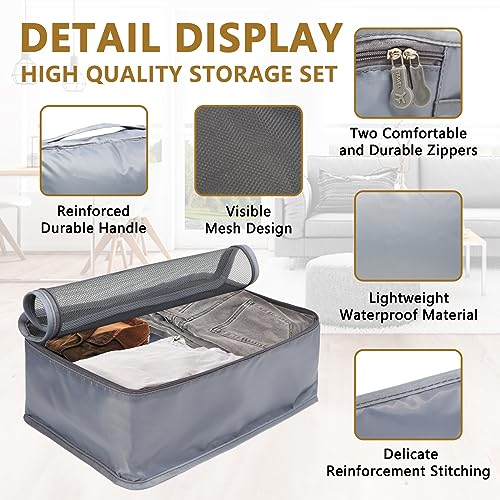 Große Koffer Organizer Set 12-teilig, Wasserdichte Packwürfel, Travel Organizer zum Gepäckpacken, Familienreisen, Aufbewahrung zu Hause Grau 4