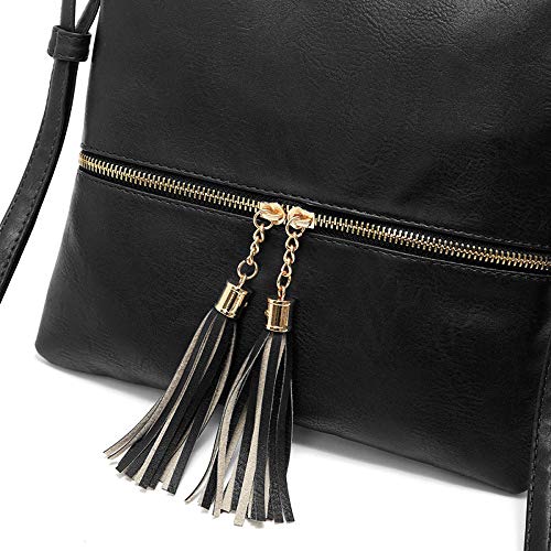 Medium Crossbody Bags for Women, Tassel Crossover Purse for Teen Girls Handbag Gift (Black)3