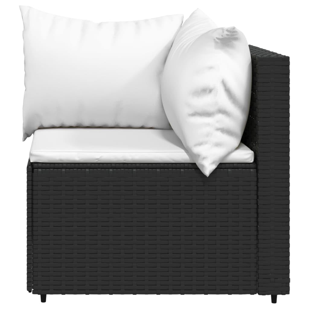 Divano Angolare da Giardino con Cuscini in Polyrattan Nero, Set Giardino Esterno, Set Mobili da Giardino, Salotto da Giardino Esterno in Rattan Per Esterno Piscina Balcone