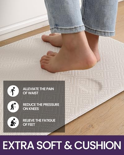 DEXI Kitchen Mat Cushioned Anti Fatigue, 2 PCS Kitchen Rug Set Non Slip, Waterproof Comfort Standing Kitchen Floor Mat, 17"x29"+17"x59", Beige - Image 4