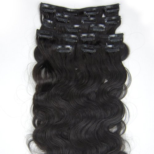 Hair Extensions Clip in Body Wavy Remy Human Hair 20'' (8Pcs 100g, #1B)