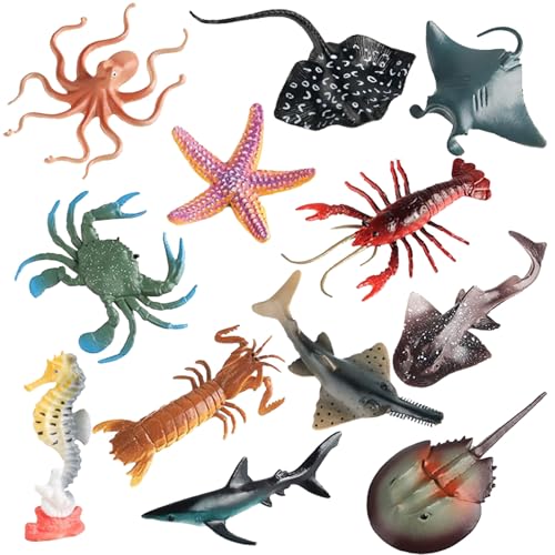 JOKFEICE Set di 12 statuette di animali oceanici realistici per feste per bambini, progetti scolastici, decorazioni per feste di compleanno a tema oceano, regali