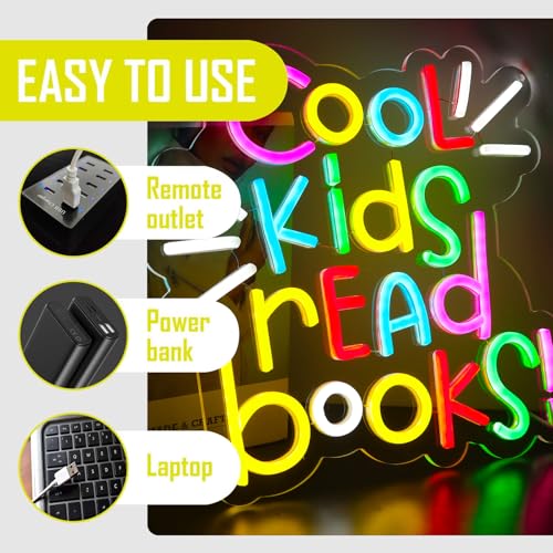 Image of Cool Kids Read Books Neon Signs Classroom Encourage Neon Lights Wall Decor,Positive Affirmation Motivational Quote,GIft Art for Boys Girls Kids,Friends,Family-12.64 x 12.2 IN-USB Powered-Acrylic