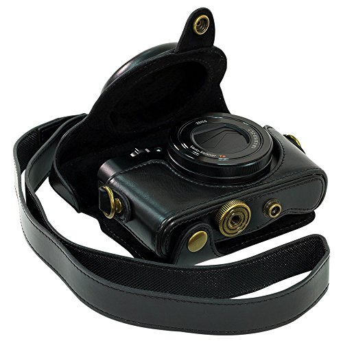 Funda de cuero para cámara Sony RX100 con correa de hombro