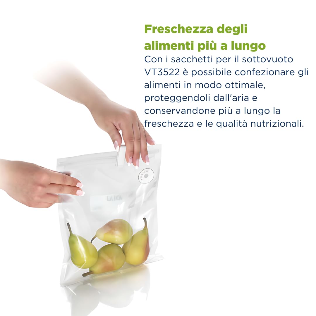 Laica VT3522 Wiederverwendbare Vakuumbeutel für Lebensmittel, Packung mit 10 Beuteln im Format 20 x 23 cm und 10 Beutel im Format 26 x 35 cm