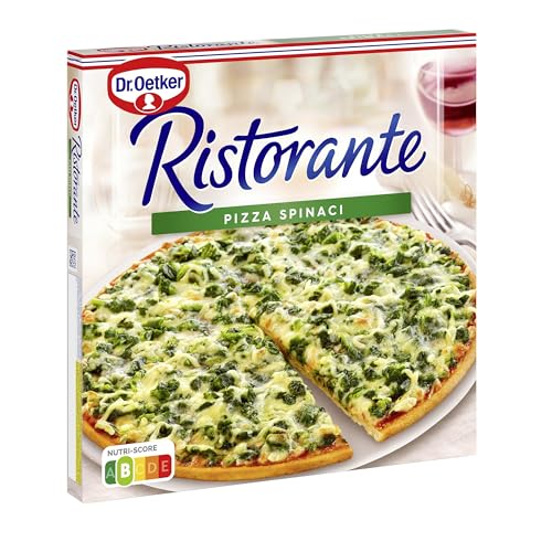 Dr. Oetker Ristorante Pizza Spinaci, 390 g – Pizza vegetarisch, belegt mit ausgewählten Zutaten wie Spinat, Tomaten, Mozzarella und Edamer (tiefgefroren)