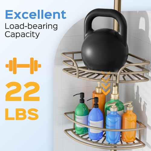 Image of HAMITOR Corner Shower Caddy Tension Pole, 4-Tier Adjustable No-Drill Shelf