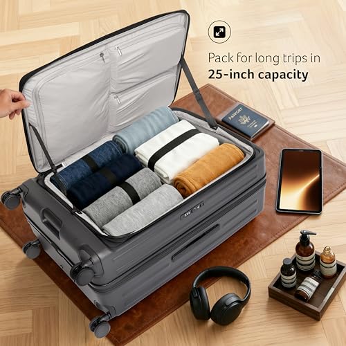 Image of Acer Barcelona Suitcase, 25 inch Check-in, with 360 Degree Spin 8 Wheels, TSA Lock, Top Opening, Expandable, Recycled Polyseter Material, Black