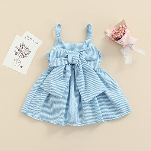 Toddler Baby Girls Sleeveless Dress Front Bowknot Stripe Sling Summer Jumpsuit Princess Casual Romper2