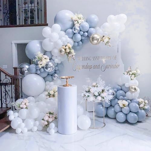 PartyWoo Dusty Blue Balloons, 50 pcs 12 Inch Boho Light Blue Balloons, Light Blue Grey Balloons for Balloon Garland or Arch as Party Decorations, Birthday Decorations, Wedding Decorations, Blue-F51 - 6