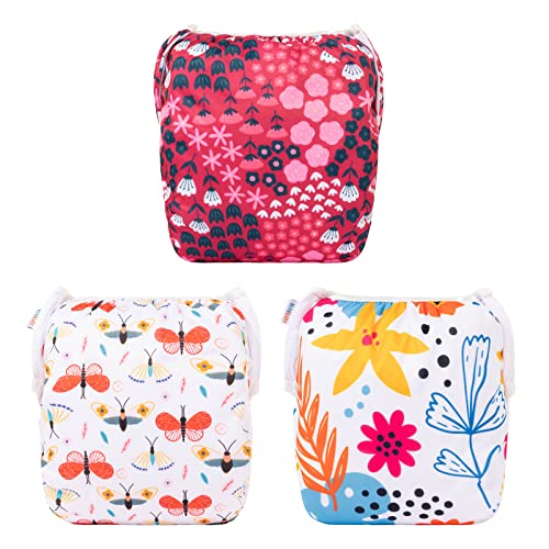 ALVABABY Cloth Swim Diaper 3pcs Baby/Toddler/Infant Snap Reusable Adjustable Swimming Diaper Baby Boy and Girl 3SWY32 Small (Pack of 3)