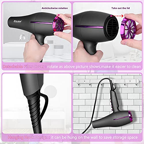 Xpoliman Negative Ionic Hair Dryer, 2000 Watt Professional Salon Hair Blow Dryers With Ac Motor, Quick Drying & Low Noise, Comb Diffuser For Curly Hair, For Women Men -Grey #TOP1