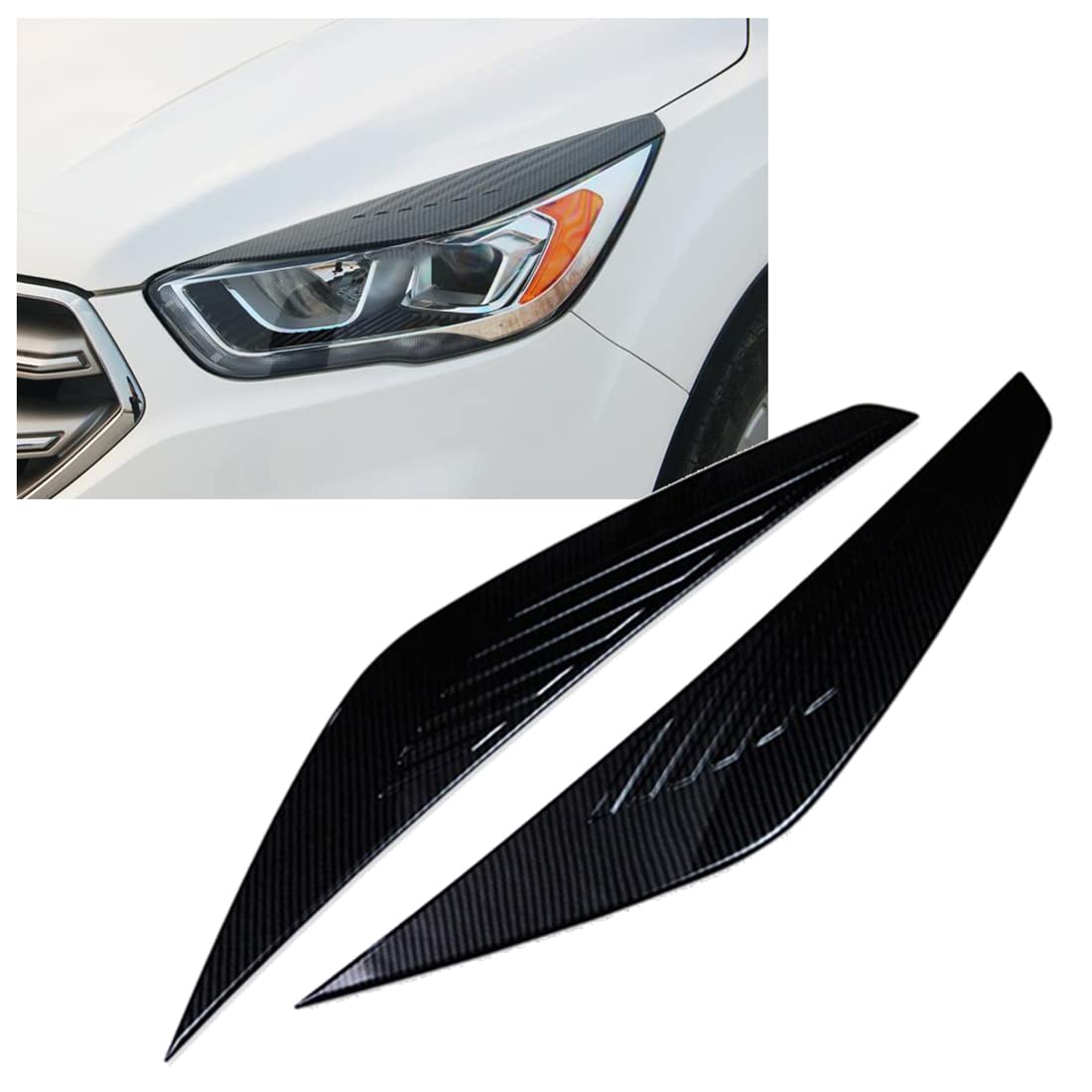 BaoHYeS Headlight Eyebrow Eyelid Cover Trims ABS Decoration Stickers Carbon Fiber Style For Kuga/Escape 2017-2019 Car Accessories